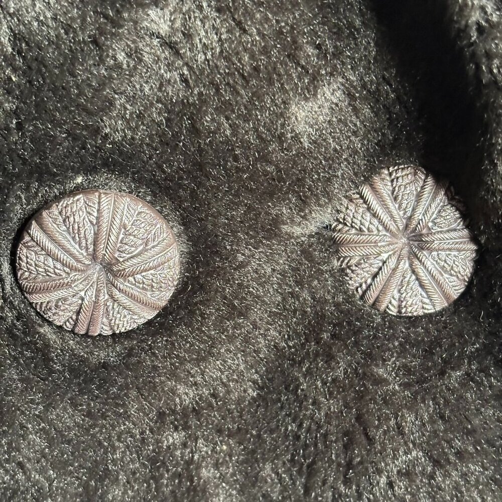 Vintage 70s Double Breasted Faux Fur Coat Large Buttons Pockets Orange Lining - Picture 3 of 10